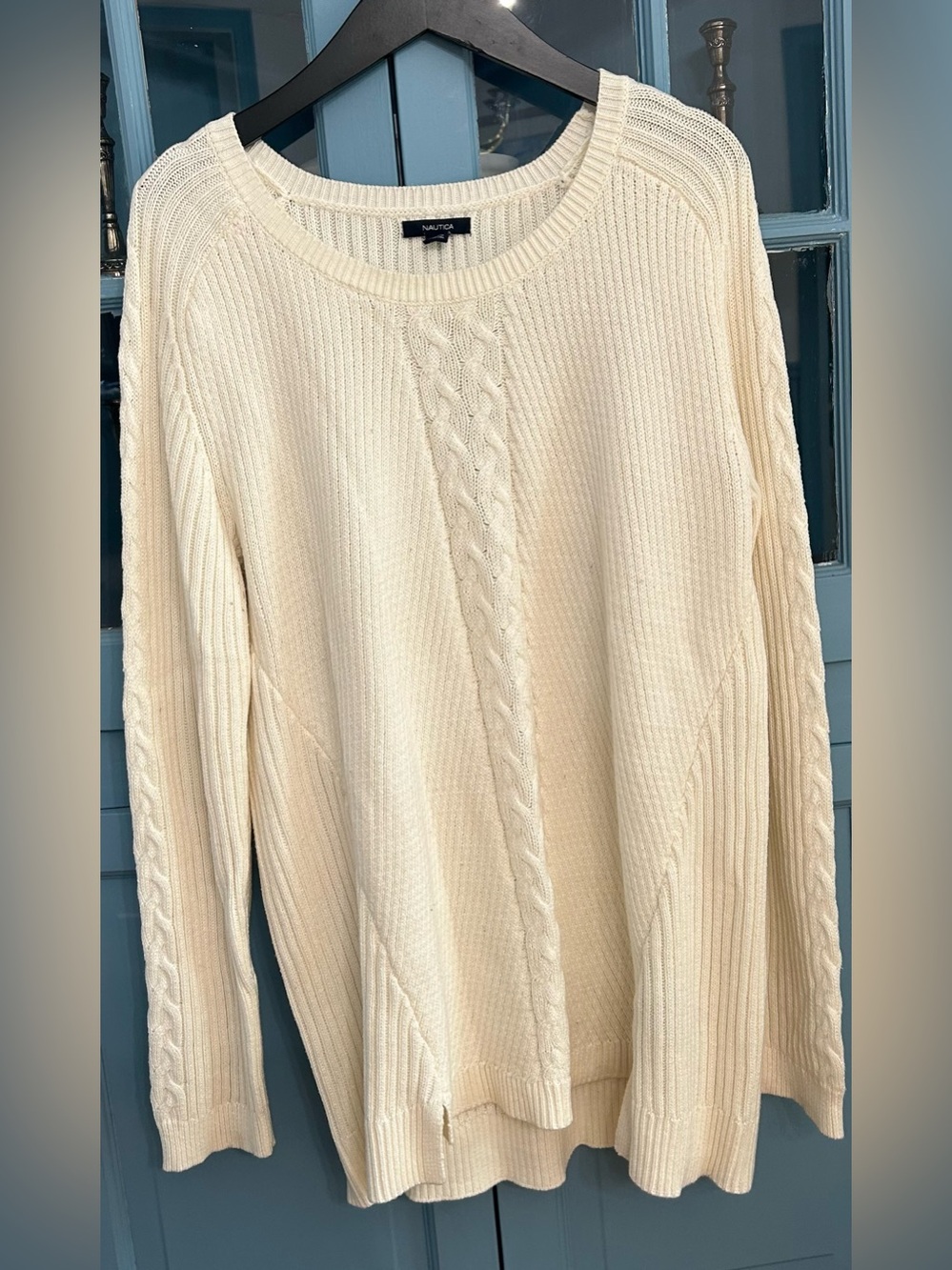 Nautica Ivory Cable-Panel Crewneck Sweater
